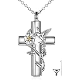 CRMAD Hummingbird/Ladybug/Dragonfly Urn Necklace for Ashes Sterling Silver Cross Cremation Necklace Jewelry for Women Humans