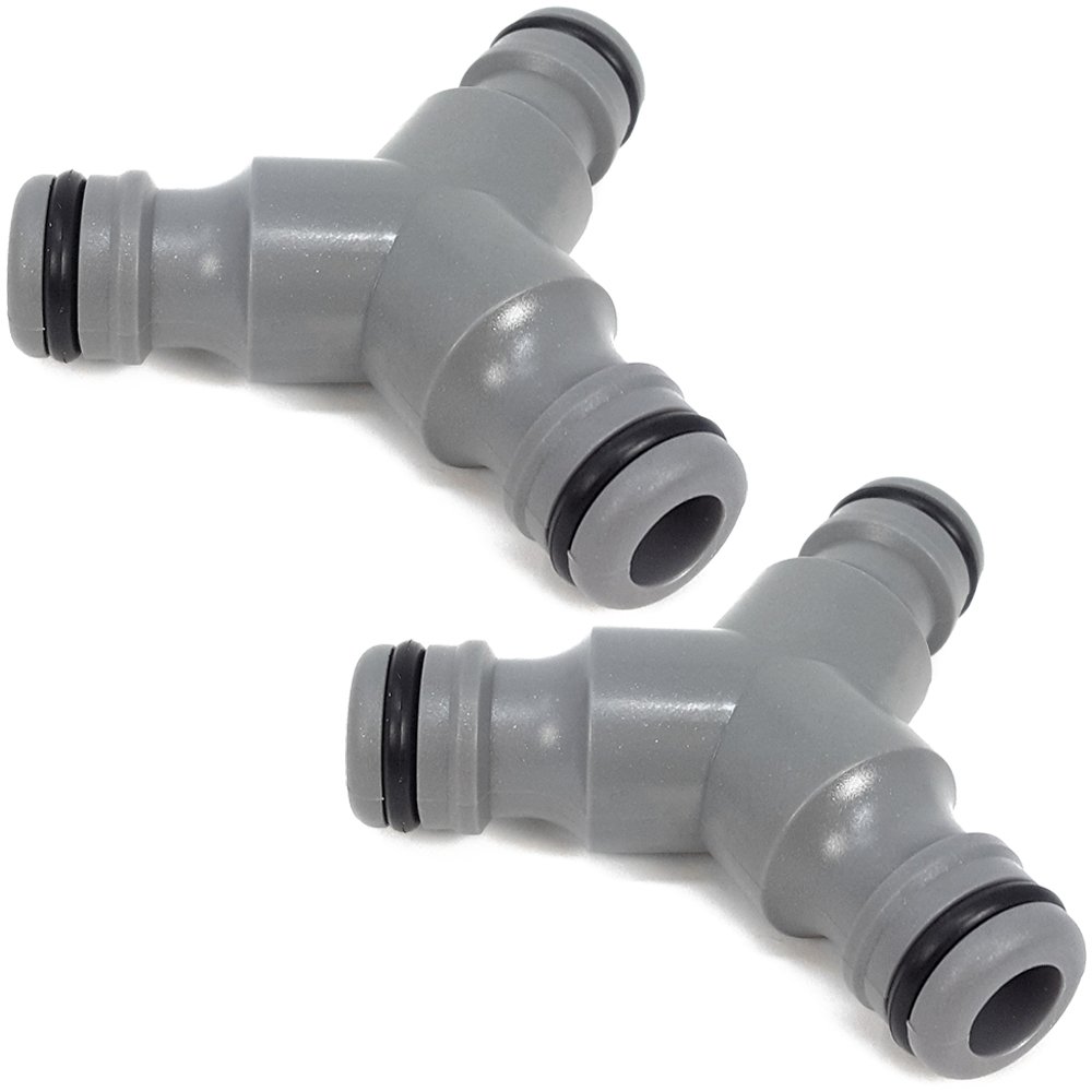 COM-FOUR® 2X Y Valve for Connecting Three Hoses - Y Distributor for Hose Branching - Water Connection Distributor - Gray, 13 mm (1/2 ") and 19 mm (3/4") (Set01 - Y-Distributor)