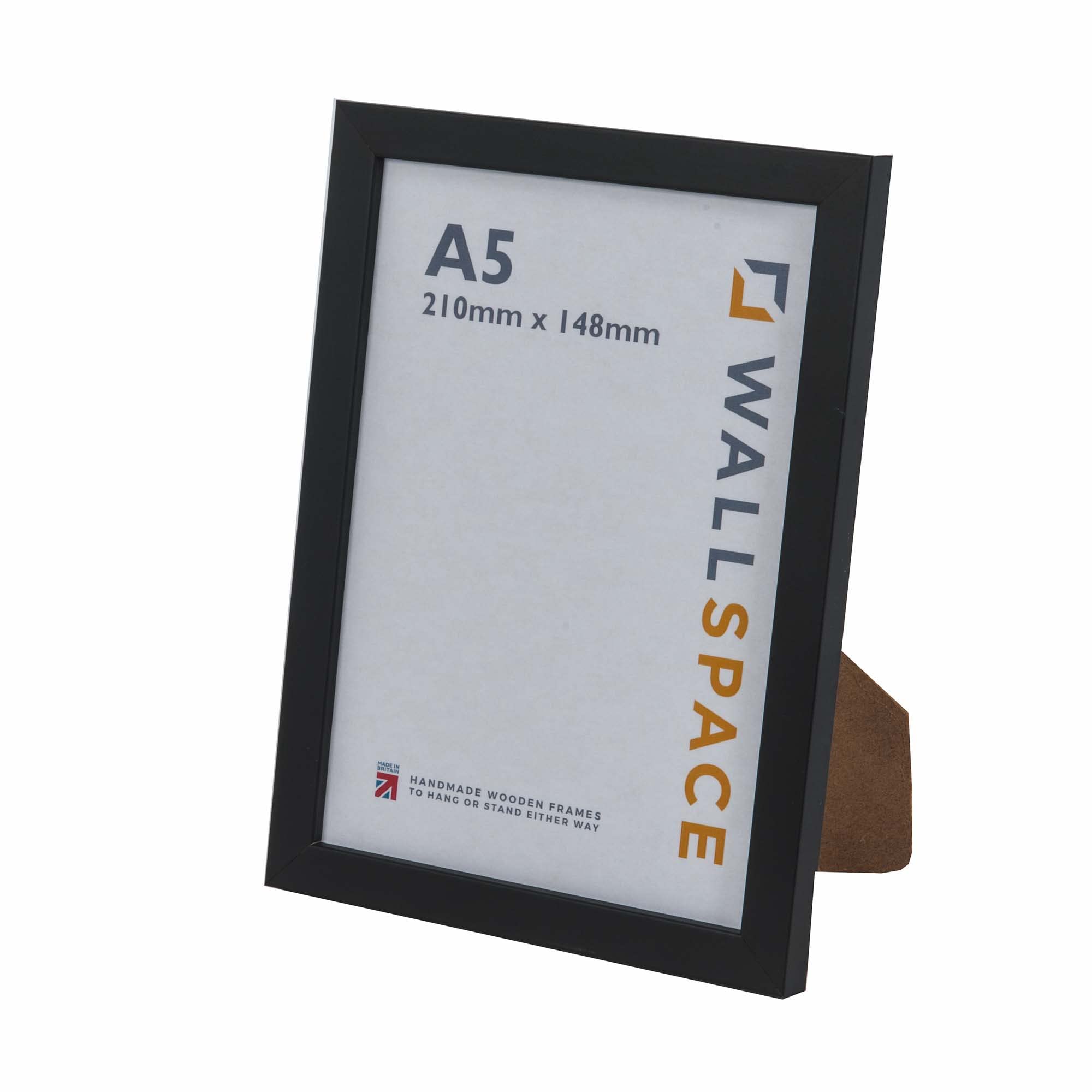 Wall Space A5 Thin Black Picture Frame | Black A5 Photo Frame | 210x148mm | 210 x 148mm | 21.0x14.8cm | Solid Wood Wooden with Real Glass | Handmade in UK
