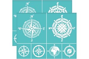 OLYCRAFT 2pcs 8.6x11 Inch Compass Silk Screen Printing Stencil Self-Adhesive Silk Screen Stencils Reusable Washable Mesh Transfer Stencils for Painting on Wood T-Shirts Bags Home Decor