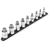 TEKTON Hex Bit Socket Set with Rail, 9-Piece | SHB92109 | 1/2 Inch Drive, (1/4 - 3/4 in.), Socket Rail