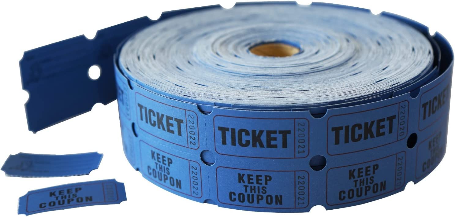 MEETOZ Raffle Tickets Double Roll - 2000 Ticket Count Per Roll - Raffle Drum Tickets Roll for Bingo Ballot Party (Blue)