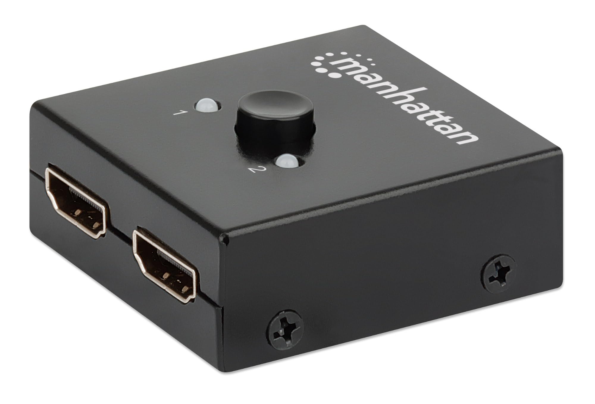 Manhattan HDMI Splitter/Switch 2-Port, 4K@30Hz, Bi-Directional, Black, Displays output from x1 HDMI source to x2 HD displays (same output to both displays) or Connects x2 HDMI sources to x1 display