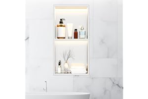 VERCRAFT 24 x 12 Inch LED Light Shower Niche Stainless Steel Niche No Tile Needed with Light Double Layer Recessed Wall Niche Insert Shower Niche Shower for Bathroom Storage(Silver)