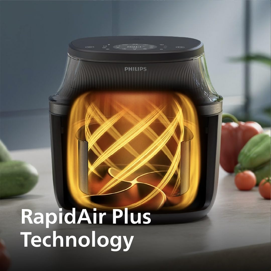 Philips Air Fryer 3000 Series 6.5qt, ventana de cocción, freidora de aire 16 en 1, tecnología RapidAir Plus, eliminación de grasa, aplicación de recetas HomeID, fácil de limpiar (NA330/00)