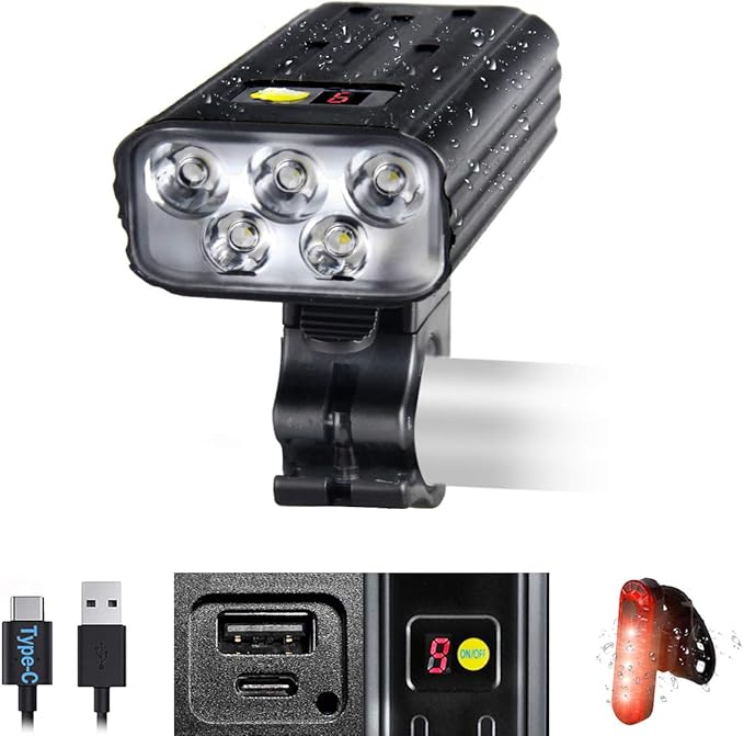 VASTFIRE Best Bike Lights for Night Riding 8000 High Lumen 5 LEDs 5