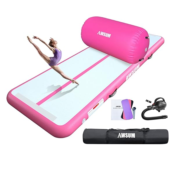 AWSUM 10FT TUMBLING MATS WITH ROLLER INFLATABLE GYMNASTICS...