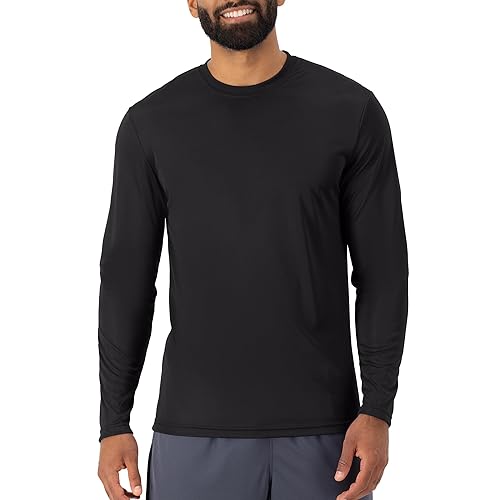Hanes Men's Long Sleeve Cool DRI T-Shirt UPF 50+, Black, X-Large