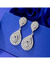 Miraculous Garden - Pendientes colgantes para mujer chapados en plata con cristales de estrás, hipoalergénicos