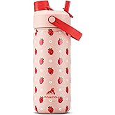 18 oz Kids Metal Water Bottle: 2-in-1 Straw Spout Lid, Spill-Proof, Easy Clean, Keep Cold 24H, Backpack Friendly, BPA-Free Stainless Steel Cup for School, Daycare, Playtime, Gift (Strawberry Daisy)