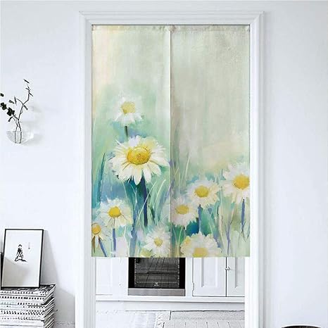 Amazon 小窓のれん 70x150cm 草の上のデイジー母なる地球のアイコン印象派 台所 洗面所 出入り口 おしゃれ 暖簾 目隠し 手作り のれん 北欧 断熱のれん 暖簾 に のれん オンライン通販