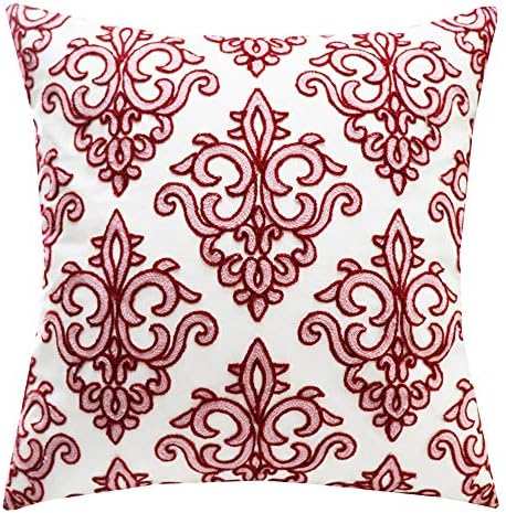 SLOW COW Cotton Embroidery Decorative Throw Pillow Cover Pink Design Pattern Cushion Cover 18x18 inches 1PC