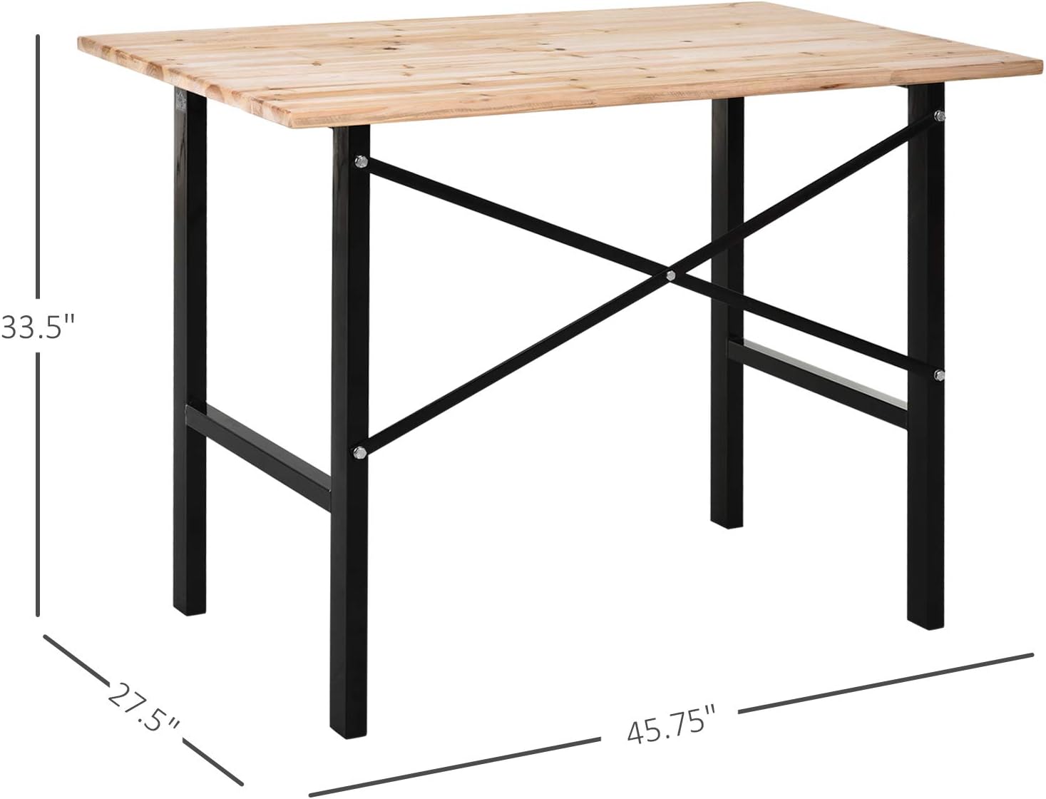 HOMCOM 46"L x 28"W Fir Wood Work Table with X-Shape Bracket for High Stability, and Large Tabletop, Natural/Black - - 
