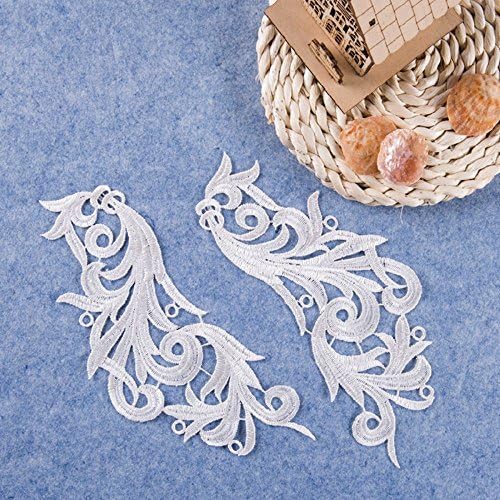 Wholesale Polyester Colorful Embroidered Floral Lace Fabric Applique Patch Leaves 2.8 Inch Width 8.7Inch Length (White)