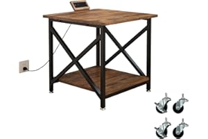 METYERRY Large Printer Stand with Power Outlet, with Storage Shelf, 2 Tier Rolling Printer Cart with Industrial Wheels, 23.6 x 23.6 Inches Printer Table for Home Office,Rustic Brown