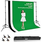EMART Photo Video Studio Backdrop Stand Kit, 8.5x10ft Adjustable Photography Green Screen Support System with 3 Polyester Bac