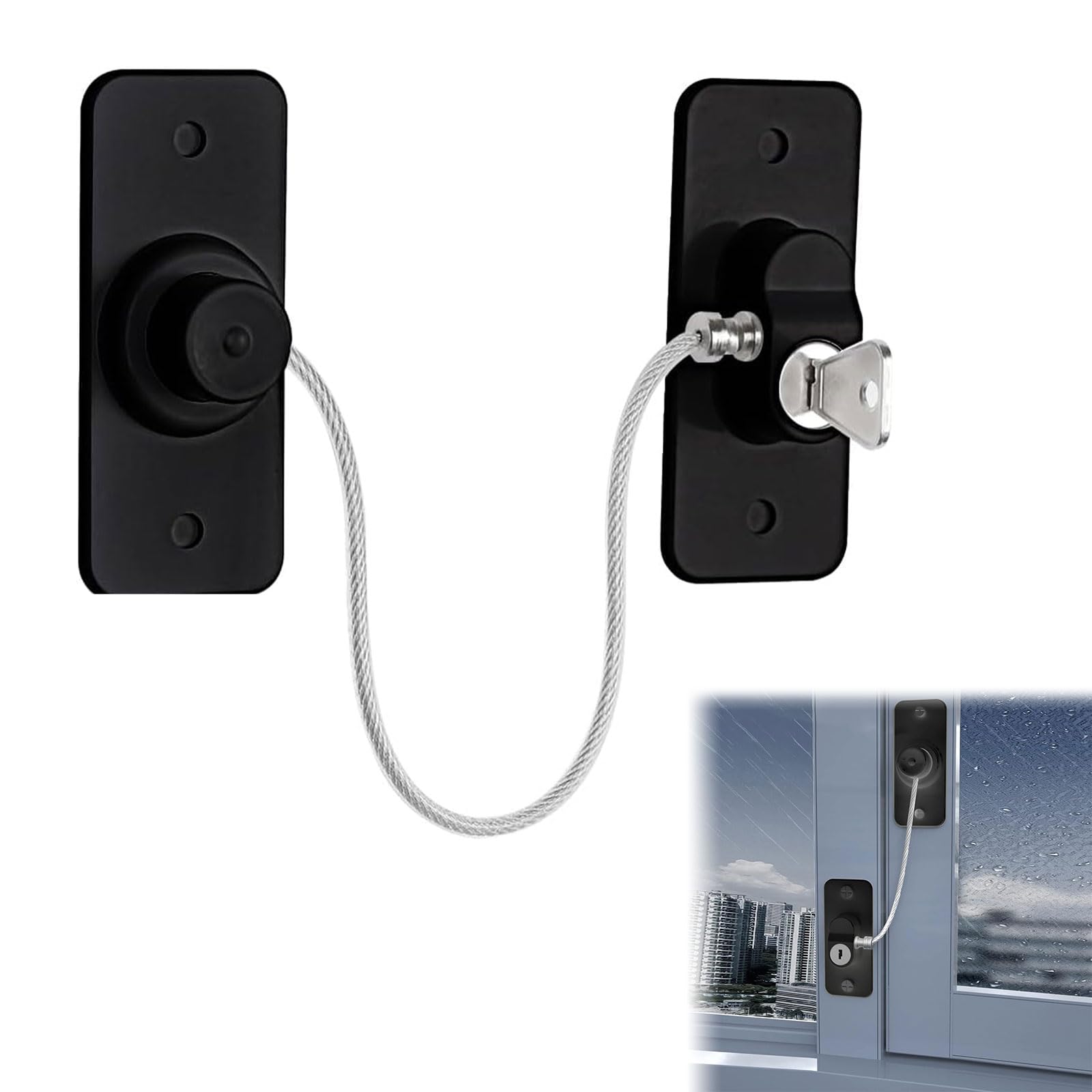 Child Lock for Windows, Refrigerator, Cupboard, Doors, Fridge Lock, No Drilling, Window Lock, Children, Child Lock for Fridges, Washing Machines, Windows, Black