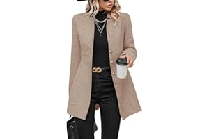 chouyatou Women's Business Casual Herringbone Wool Coat Button Up Notch Collar Dressy Blazer Jacket