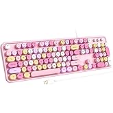 Atelus Computer Keyboard Wired, Plug Play USB Keyboard with Large Number Pad, Caps Indicators, Foldable Stands, Full Size Keyboard for Windows PC Laptop (Pink Colorful)