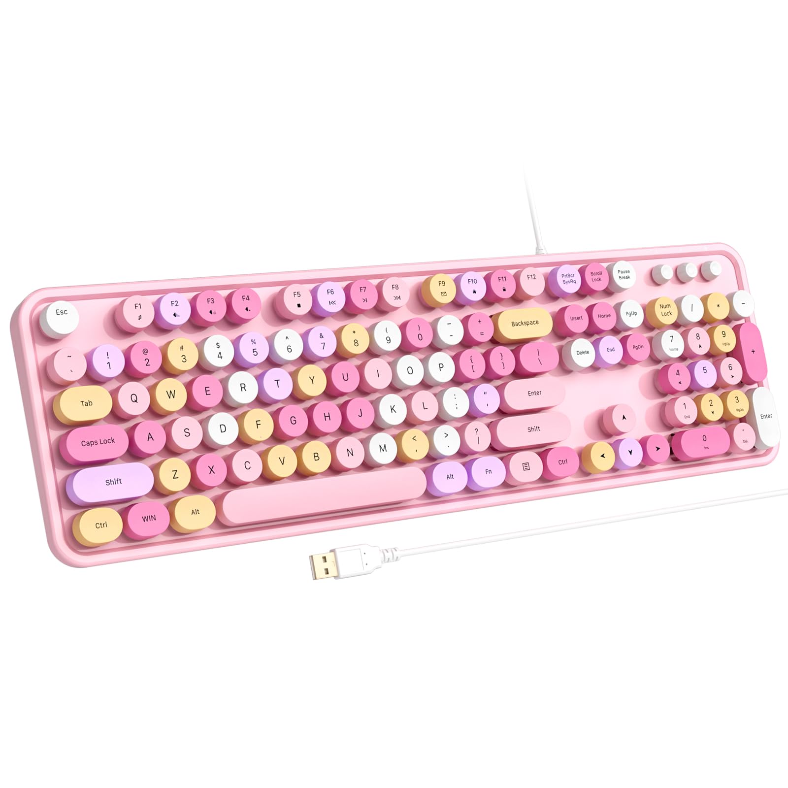 Photo 1 of Atelus Computer Keyboard Wired, Plug Play USB Keyboard with Large Number Pad, Caps Indicators, Foldable Stands, Full Size Keyboard for Windows PC Laptop (Pink Colorful)