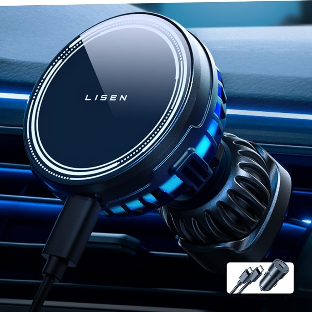 Photo 1 of LISEN for MagSafe Car Mount Charger, 15W Wireless Car Charger Mount, [Update] Cooling Fan MagSafe Car Charger Hands Free iPhone Car Holder Mount Fit for iPhone 16 15 14 13 12 Pro Max Plus Mini, Black
