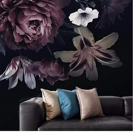 Amazon Co Jp カスタム写真の壁紙現代3dローズリリー花壁画リビングルーム寝室黒背景壁画 450x300cm ホーム キッチン