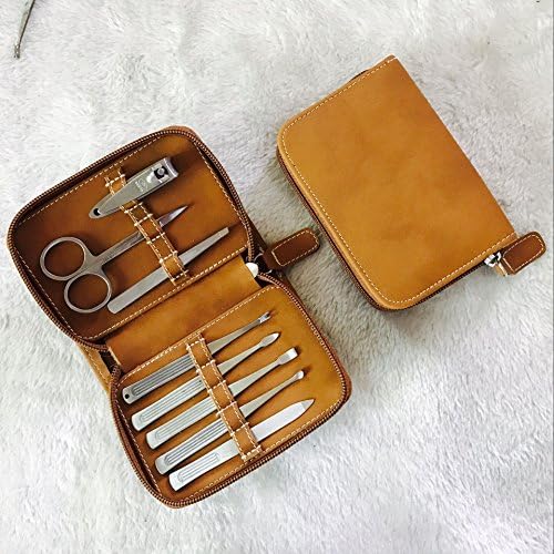 LETB stainless steel 8 in 1 nail care tools manicure pedicure kit in vintage leather zipper case
