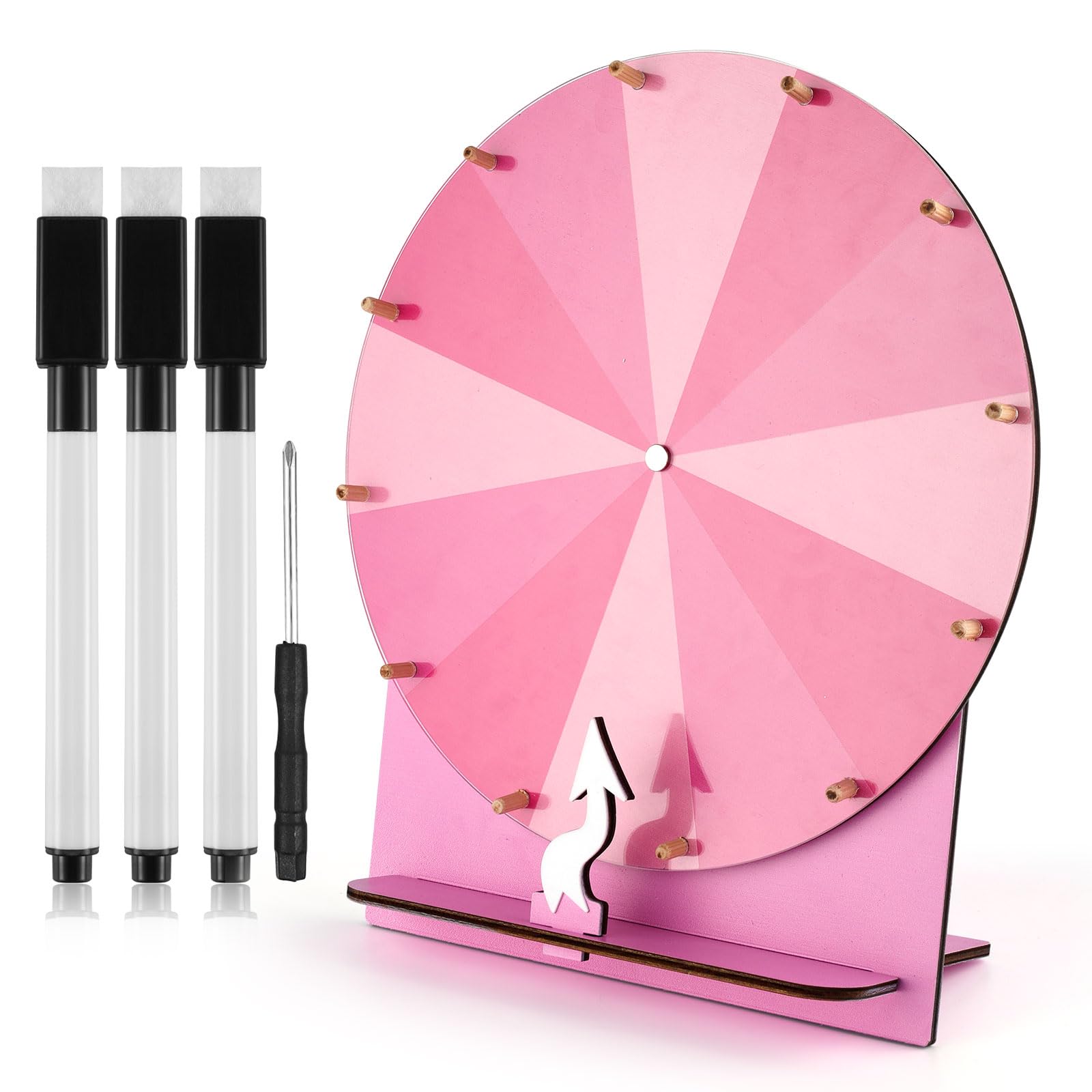 NQEUEPN Wooden Spinning Wheel, 11.4inch Prize Wheel Spinning Prize Tabletop Spinner Raffle Roulette for Fortune Game Carnival Trade Show (Pink) โ image 1