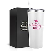 Your Dream Party Shop Birthday Girl Insulated Wine Tumbler - White Stainless Steel Cup for Women’s Celebrations - Birthday Tumbler For Women (22 oz)