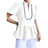 Cicy Bell Womens Puff Sleeve Peplum Blouses Ruffle V Neck Summer Casual Tops Babydoll Loose Fit Shirts