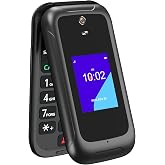 4G Flip Phone Unlocked, Basic Smart Cell Phone for Seniors Backup, Dual Screen KaiOS Phone Large Button Loud Volume Durable Battery Speed Dial Camera Bluetooth, T-Mobile AT&amp;T Compatible (Black)