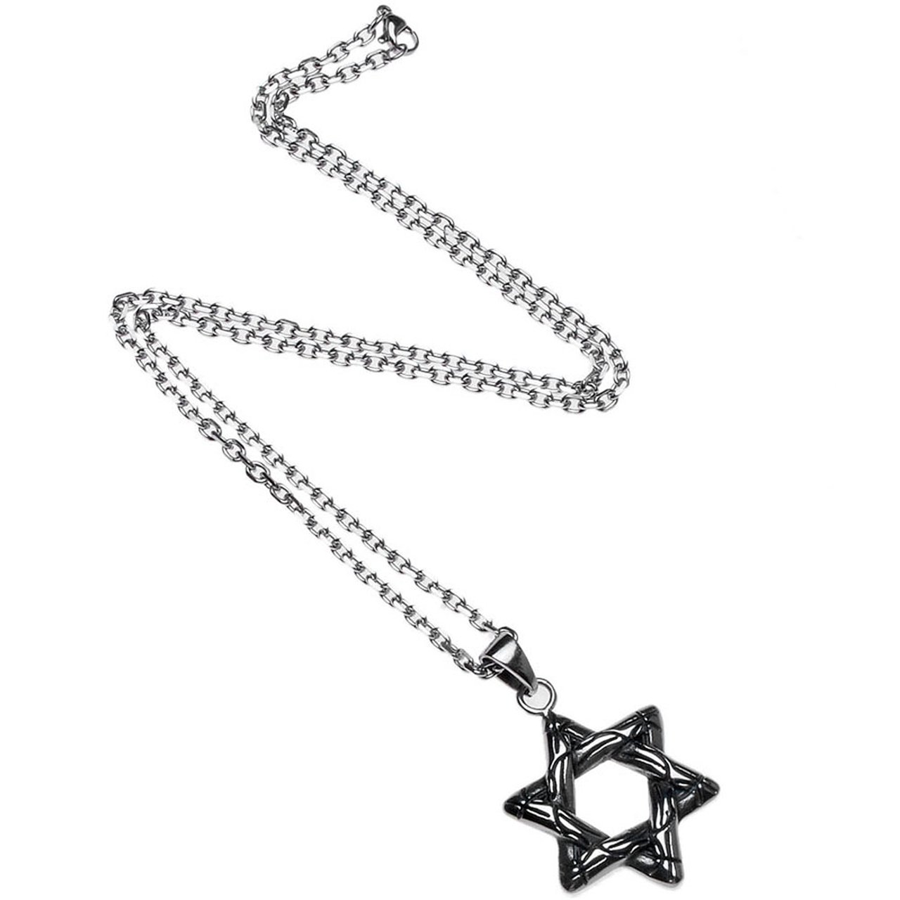 JOVIVI Anhänger Punk Edelstahl Retro David-Stern Anhänger mit 55cm Kette, Halskette für Damen & Herren, Silber