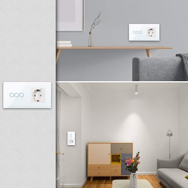 CNBINGO Enchufe WLAN e interruptor de luz inteligente Interruptor tctil de 3 tomas y enchufe Schuko Trabajo con AlexaGoogle Home control de aplicacin Smart Life Se requiere un conductor neutro