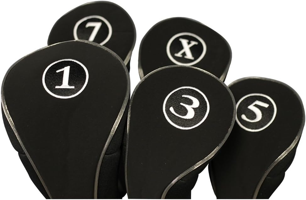 Black Golf Zipper Head Covers Driver 1 3 5 7 X Fairway Woods Headcovers Metal Neoprene Traditional Plain Protective Covers Fits All Fairway Clubs : Sports & Outdoors