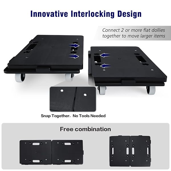 FURNITURE DOLLY, 2 PACK MOVING DOLLY CONNECTABLE, 15.63 X 10.23 INCH, 500 LBS CAPACITY, FURNITURE MOVERS 4 WHEELS HEAVY DUTY, SMALL FLAT DOLLY CART, PORTABLE AND LIGHT DOLLIES