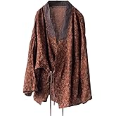 NFYM Women's Cotton Padded Short Jacket Kimono Cardigan Wrap Front Chinese Hanfu Style Printed Patchwork Loose Outwear