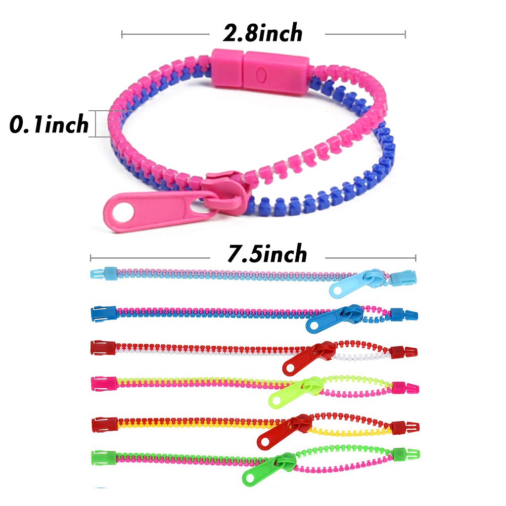LovesTown 55pcs Mixed Color Friendship Violin Zipper Bracelets, 7.5 Inches Fidget Bracelet Neon Friendship Bracelets Zipper Toy Party Favors for Kids