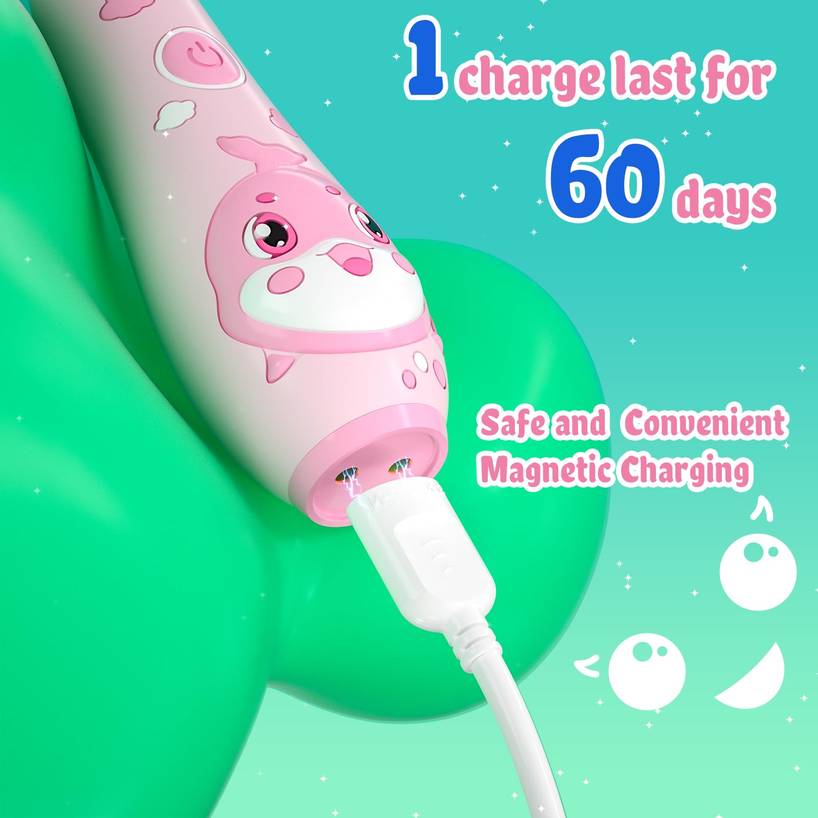 SEAGO Kids Electric Toothbrushes Rechargeable, Toddler Electric Toothbrush with Magnetic Charging, LED Observing Light, 8 Toothbrush Heads for Ages 2-4-6 Boys Girls (Pink)