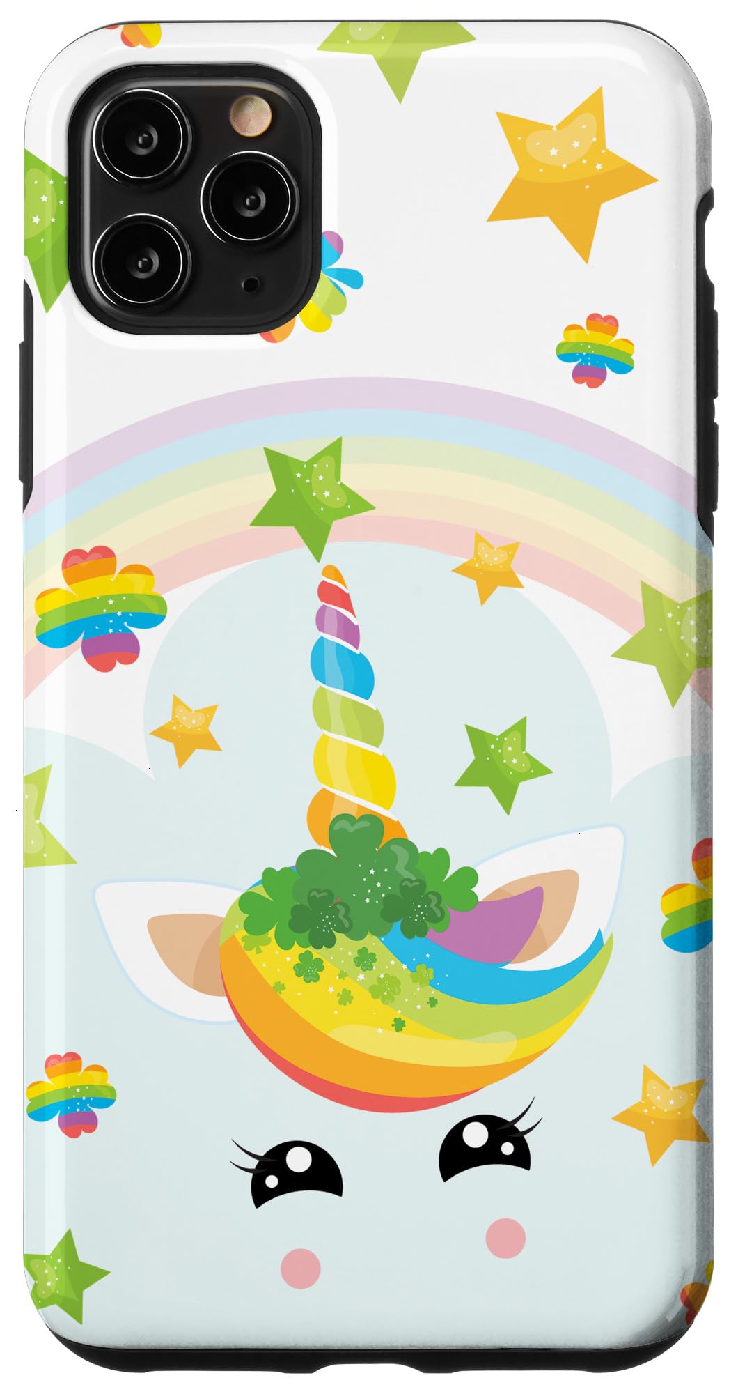 iPhone 11 Pro Max St Paddy's Day Cute Lucky Irish Rainbow Unicorn Face Case