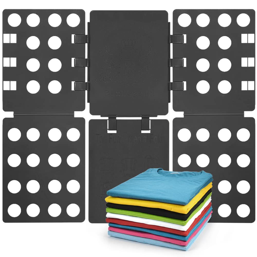 Geniusidea Shirt Folding Board T Shirt Folder for Adults Laundry Room Adjustable PP Plastic Folding Board Easy to Fold Clothes into a Uniform Size, Black