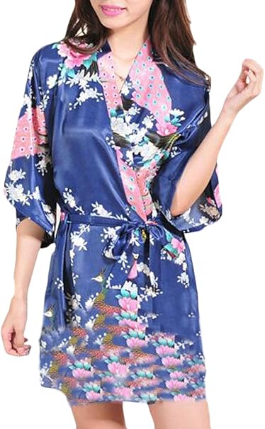 Pluszing Albornoz para Mujer con Estampado Flojo, de Seda sintética, de