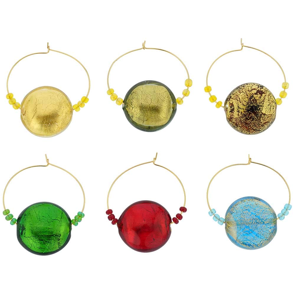 GlassOfVenice Murano Glass Ca D`Oro Disk Wine Glass Charms Set of 6