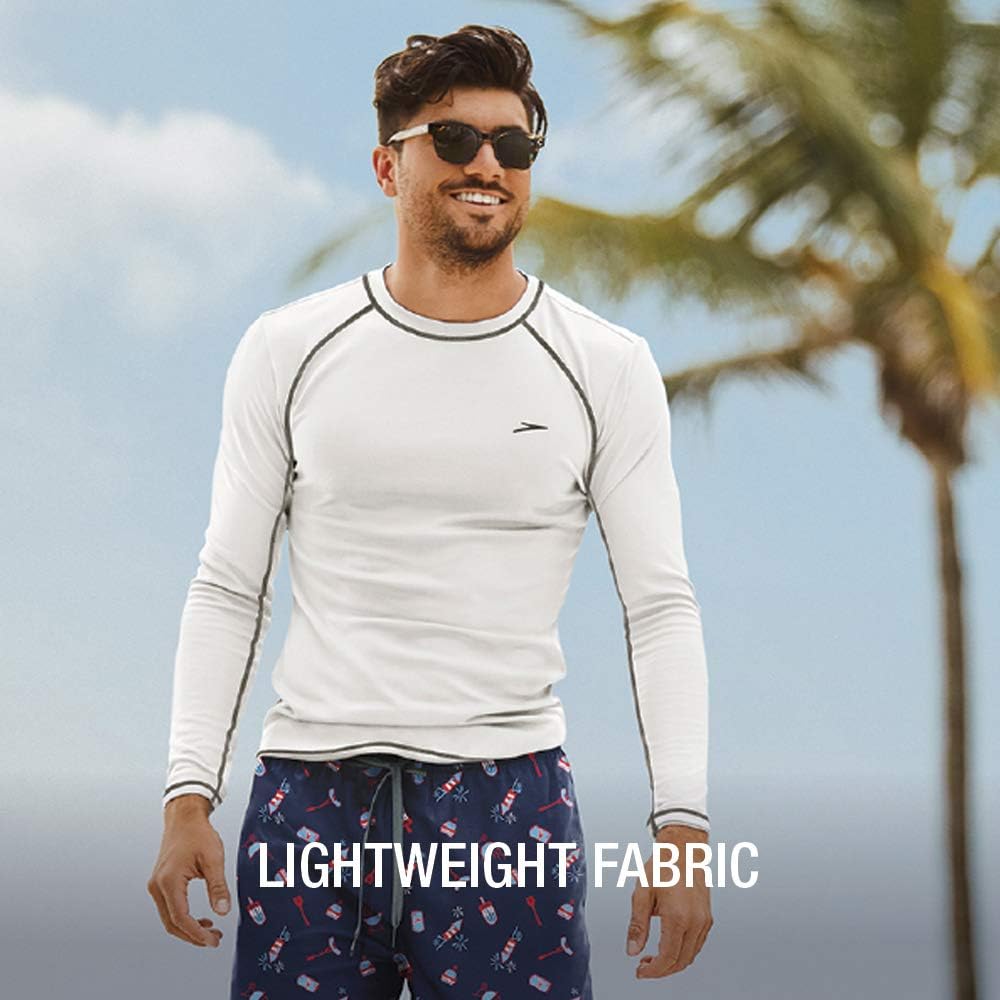Speedo Men's Uv Swim Shirt Long Sleeve Loose Fit Easy Tee: Clothing