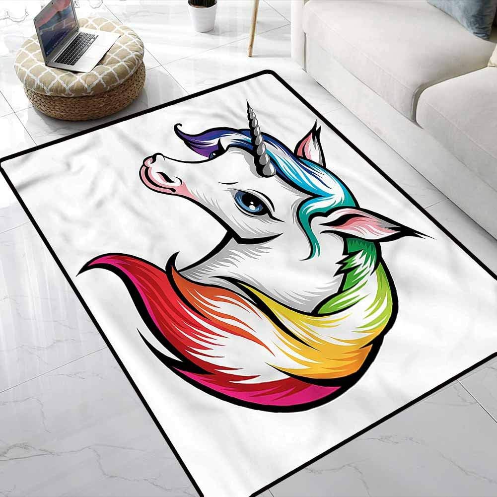 Carpet Rainbow,Unicorn with Colorful Mane Printed Area Rug Stain Resistant & Easy to Clean 4 x 6 Feet