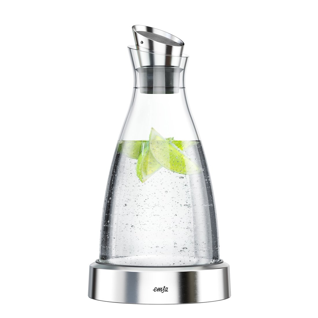 Emsa 516942 FLOW Carafe fraîcheur en verre et acier inoxydable, 1 litre, accumulateur de froid