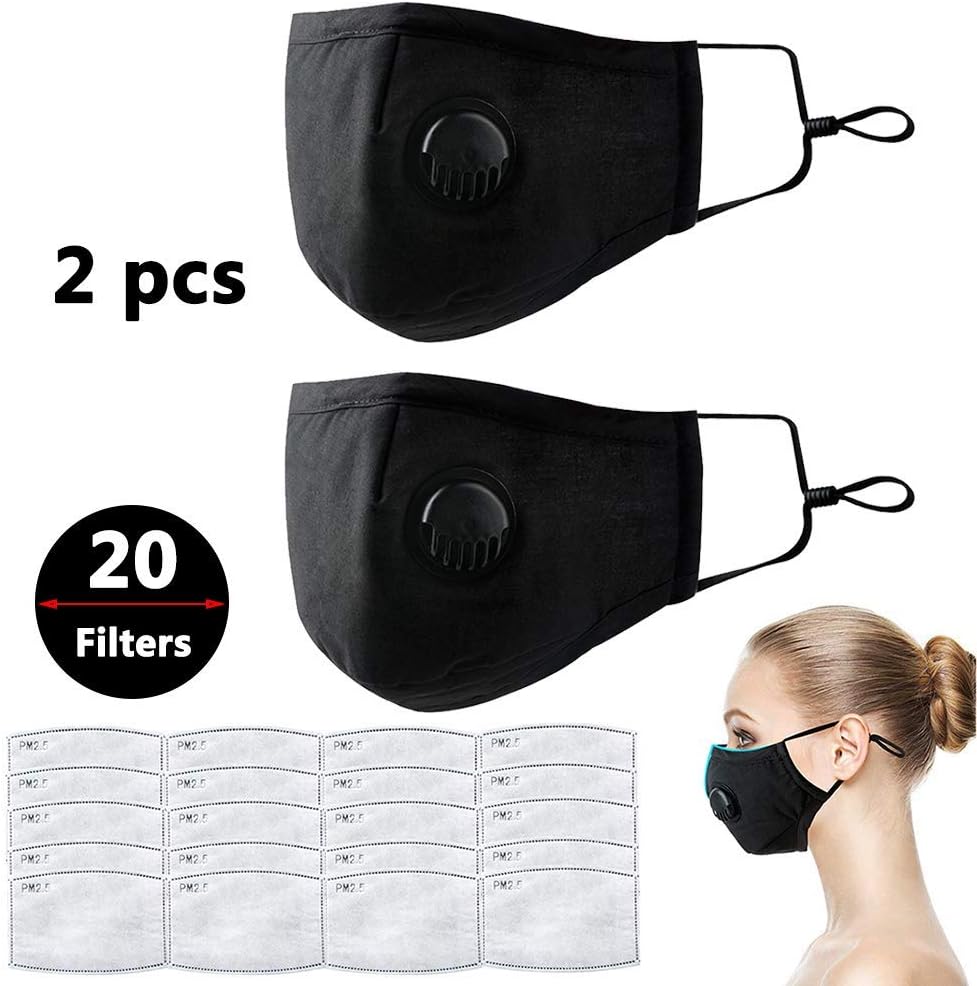 2pcs Protective N95 PM2.5 Mask for Dust Smoke Gas Allergy Adjustable Reusable 20 Filters