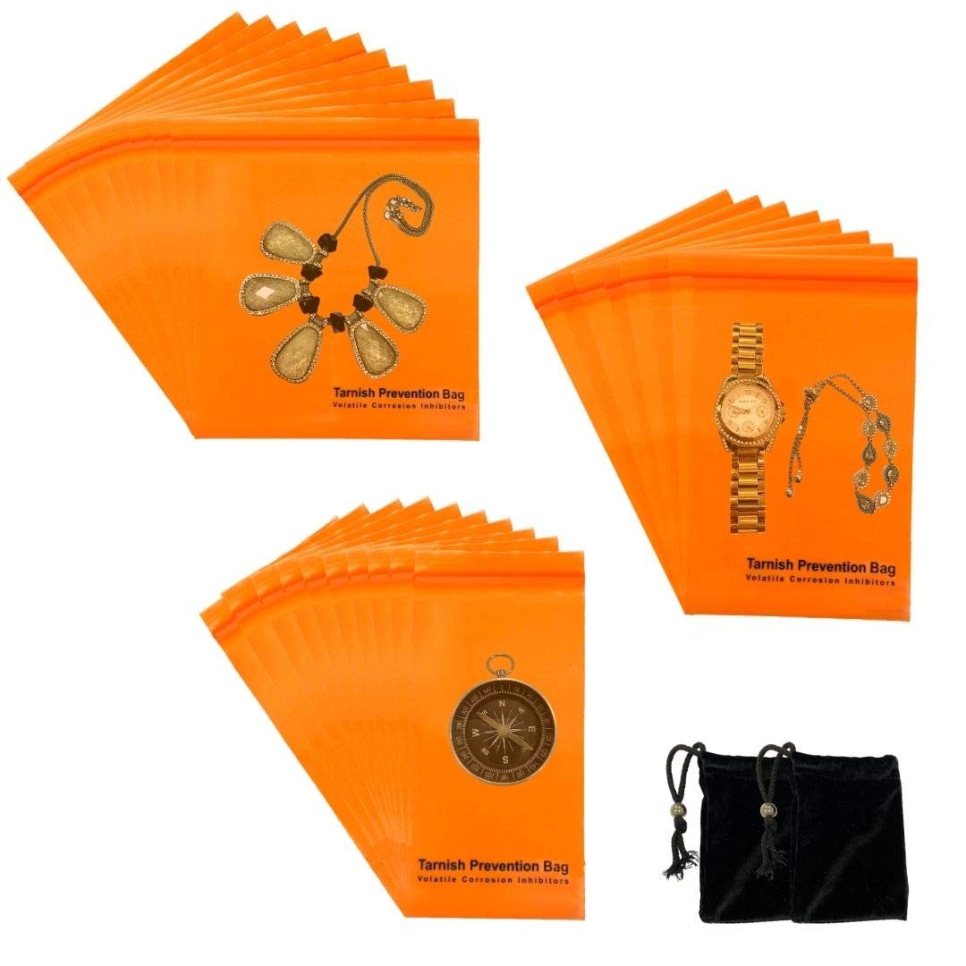 A-ONE Rust Prevention Zipper VCI Bags, Oxidation Prevention Bags with Resealable Zip, 3.2" X 6" (10 PCS), 4" X 6" (10 PCS), 6" X 6" (10 PCS) + Velvet Bags (Without Tarnish Prevention Function) 2 PCS