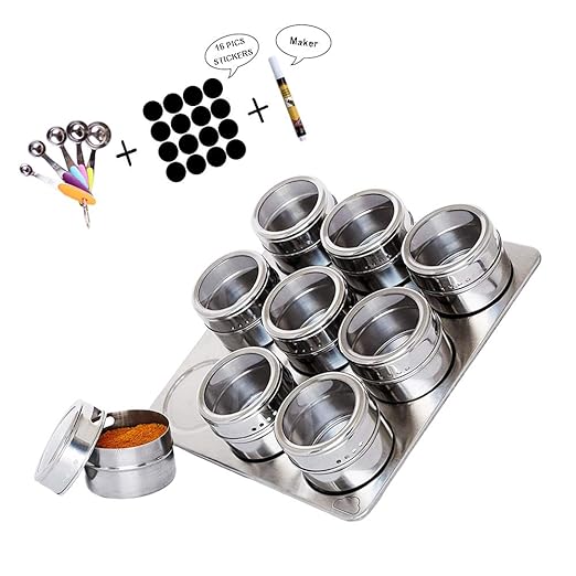 Kuty Gewürzdosen mit Aromadeckel, Gewürzdosen magnetisch(9 stück) Edelstahl Gewürzgläser, Würze Lagerung Tank Set für Spice K