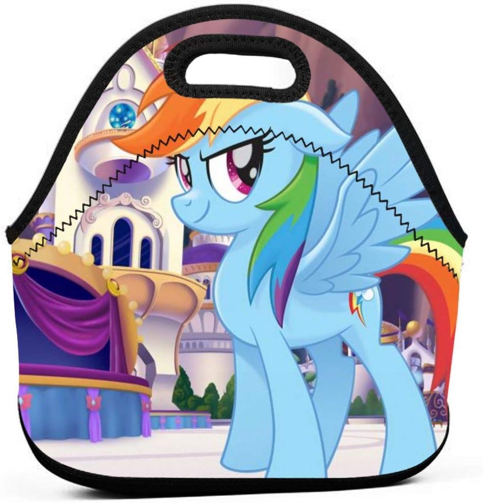 Neoprene Lunch Bags Food Container Tote for Women Men, Portable Insulated Picnic Bento Handbags for Work Outdoor Travel, Unicorn Friendship Is Magic Cartoon Rainbow Dash