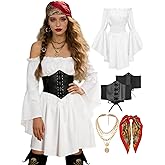 Verceco Women’s Pirate Costume Set 4PCS Pirate Outfit for Women with Dress Accessories Renaissance Halloween Cosplay